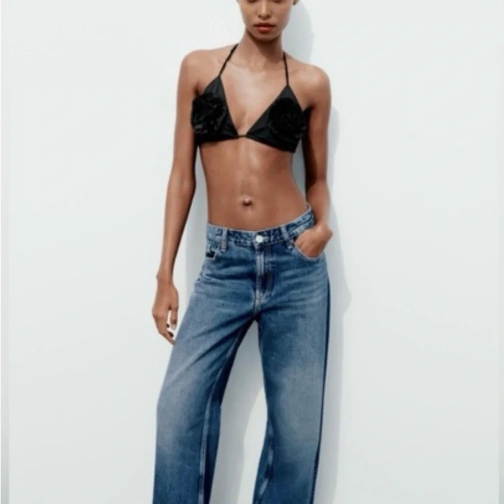NWT Zara black rose flower bikini top Medium